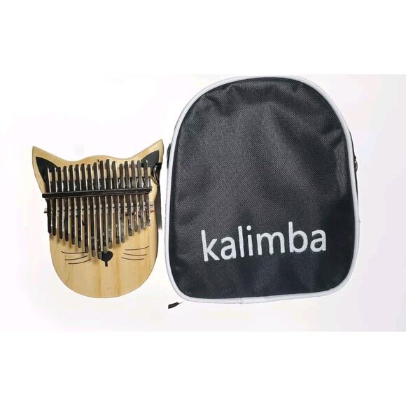 Wood Kalimba 17 Keys Engraved With Notes Cat Shaped Thumb Piano w Case And Book - Picture 4 of 9